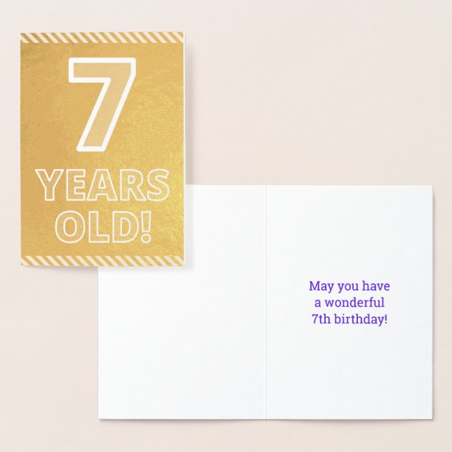 7th Birthday - Bold "7 YEARS OLD!" Gold Foil Card (Display)