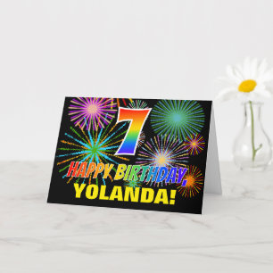 7th Birthday: Bold, Fun, Fireworks, Rainbow 7 Card