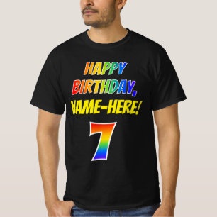 7th Birthday — Bold, Fun, Rainbow 7, Custom Name T-Shirt