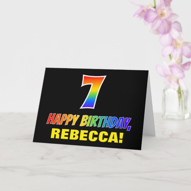 7th Birthday: Bold, Fun, Simple, Rainbow 7 Card (Orchid)