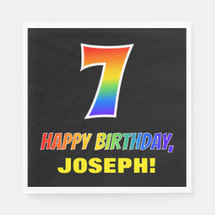 7th Birthday: Bold, Fun, Simple, Rainbow 7 Napkin