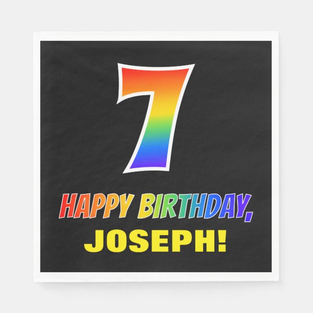 7th Birthday: Bold, Fun, Simple, Rainbow 7 Napkin (Front)