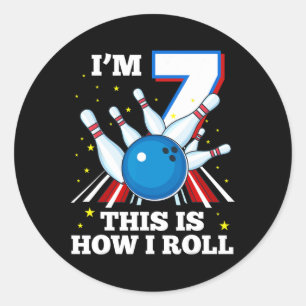7th Birthday Bowling I'm 7 This Is How I Roll Funn Classic Round Sticker