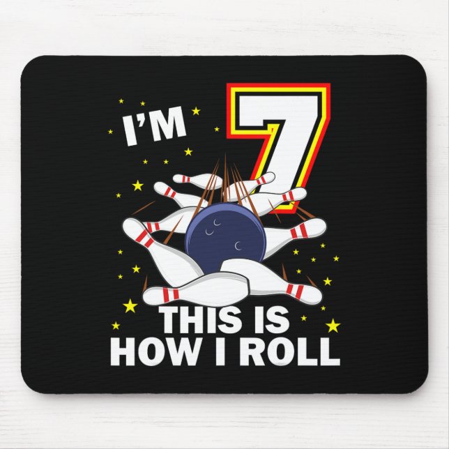 7th Birthday Bowling I'm 7 Year Old B-day Funny Ma Mouse Mat (Front)