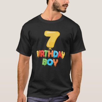 7th Birthday Boy 7 Years Old Balloon Themed Party T-Shirt