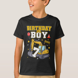 7th Birthday Boy 7 Years Old Excavator Three Decor T-Shirt