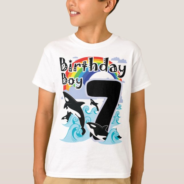 7th Birthday Boy as Orca Whale lover T-Shirt (Front)