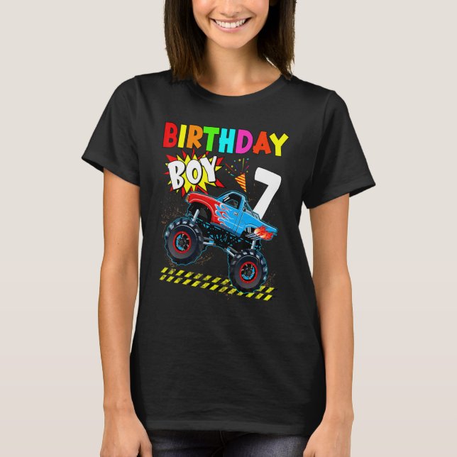 7th Birthday Boy Blaze 7 Year Old Monster Truck Bd T-Shirt (Front)