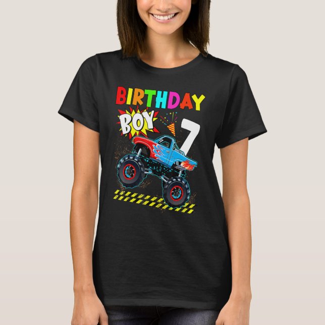 7th Birthday Boy Blaze 7 Year Old Monster Truck Bd T-Shirt (Front)
