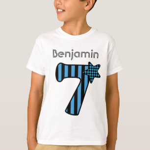 7th Birthday Boy BLUE STRIPES Custom Name V01G T-Shirt
