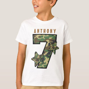 7th Birthday Boy Camo and Stars Custom Name V01G T-Shirt