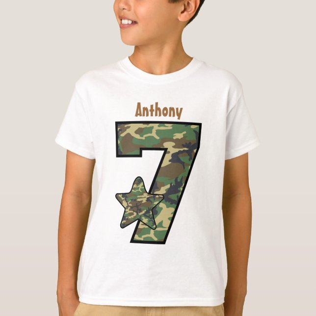 7th Birthday Boy Camo Custom Name V01A T-Shirt (Front)