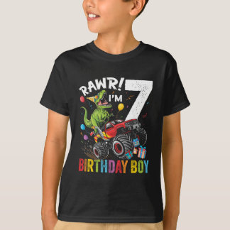 7th Birthday Boy Dinosaur Monster Truck T-Shirt