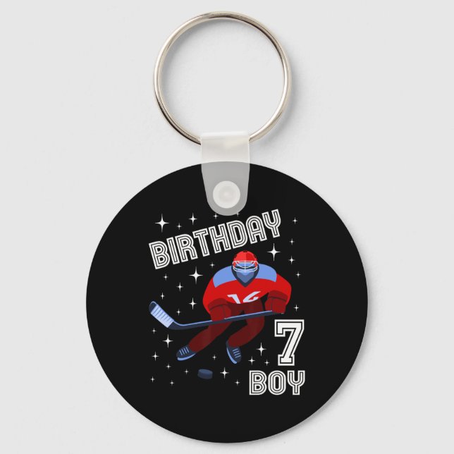 7th Birthday Boy Ice Hockey 7 Year Old Fun B-Day M Key Ring (Front)