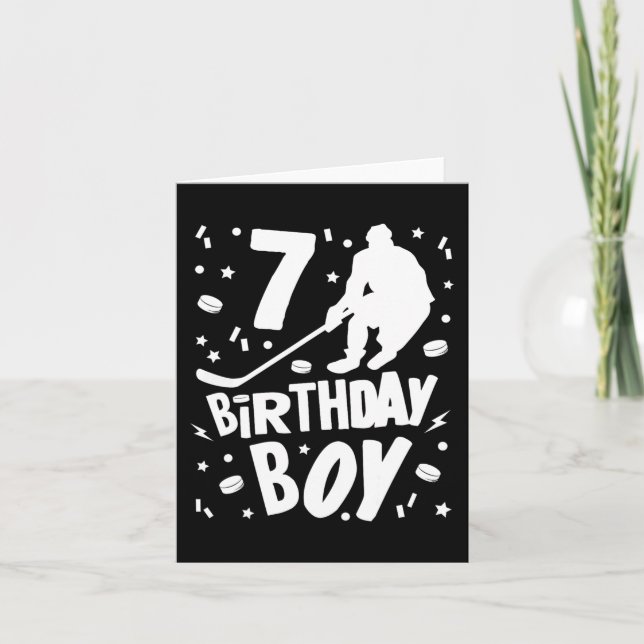 7th Birthday Boy Ice Hockey Kids 7 Years Old Party Card (Front)