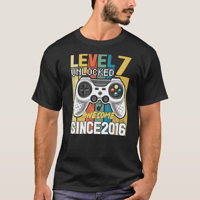 7th Birthday Boy Level 7 Unlocked Awesome 2016 Vid T-Shirt (Front)