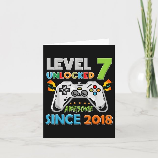 7th Birthday Boy Level 7 Unlocked Awesome Since 20 Card (Front)