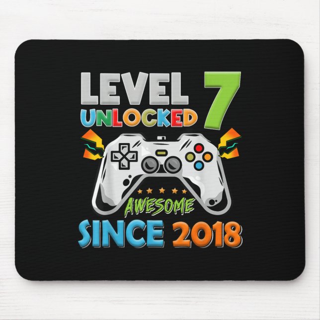 7th Birthday Boy Level 7 Unlocked Awesome Since 20 Mouse Mat (Front)