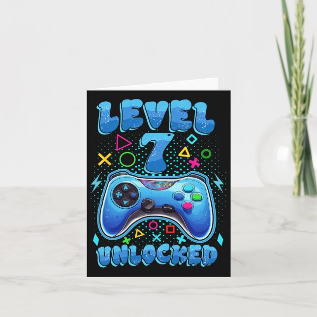 7th Birthday Boy Level 7 Unlocked Video Gamer Birt Card (Front)
