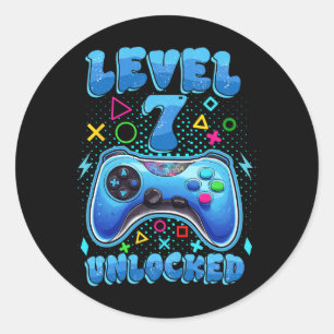 7th Birthday Boy Level 7 Unlocked Video Gamer Birt Classic Round Sticker