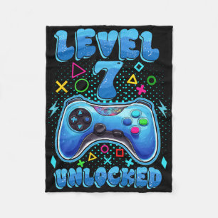 7th Birthday Boy Level 7 Unlocked Video Gamer Birt Fleece Blanket