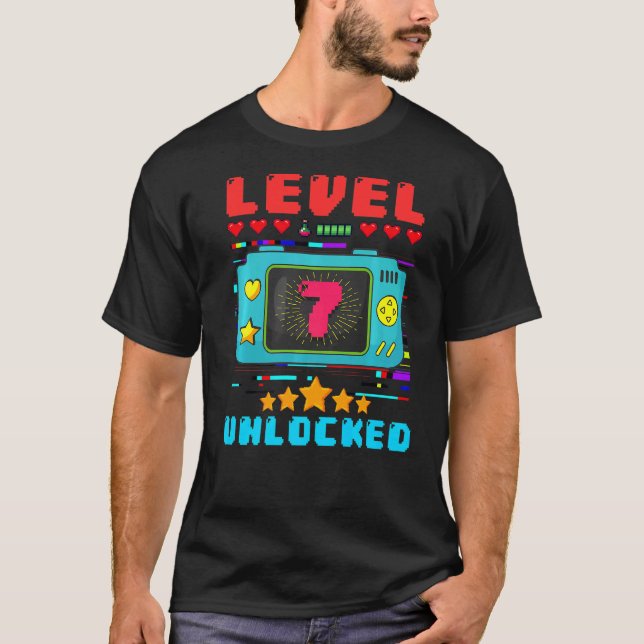 7th Birthday Boy Level 7 Unlocked Video Gamer Birt T-Shirt (Front)