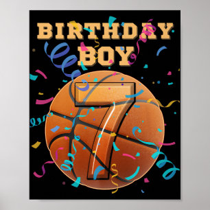 7th Birthday Boy Seven 7 Years Old Basketball Play Poster