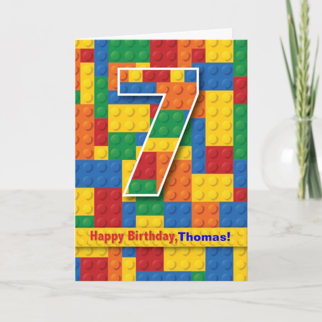 7th Birthday Boy, Stacking Blocks, Personalize Card (Front)