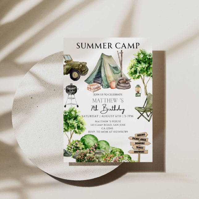 7th Birthday Boy Summer Camp Party  Invitation (Creator Uploaded)