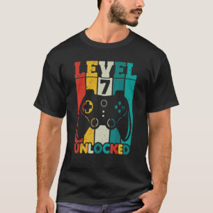 7th Birthday Boys 7 Year Old Level 7 Unlocked Vide T-Shirt