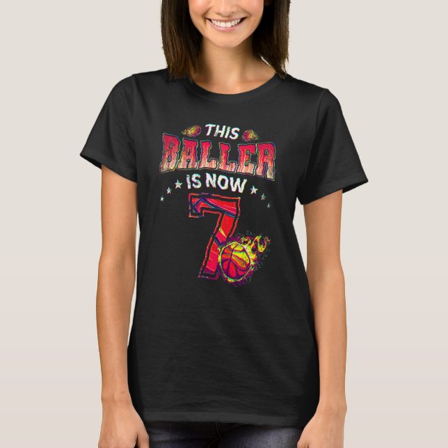 7th Birthday Boys Basketball Player 7 Years Old Ki T-Shirt (Front)