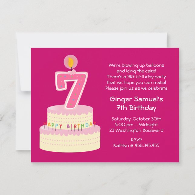 7th Birthday Cake Invitation (Front)