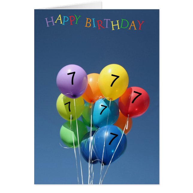 7th Birthday Card coloured balloons (Front)