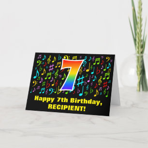 7th Birthday - Colourful Music Symbols & Rainbow 7 Card