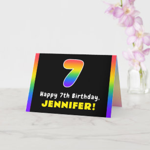 7th Birthday: Colourful Rainbow # 7, Custom Name Card
