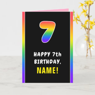 7th Birthday: Colourful Rainbow # 7, Custom Name Card