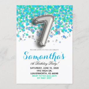 7th Birthday Confetti Invitation