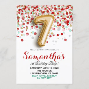7th Birthday Confetti Invitation