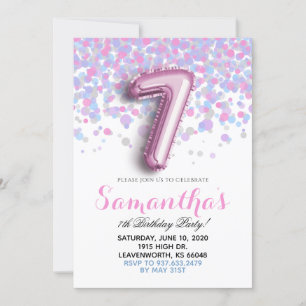 7th Birthday Confetti Invitation
