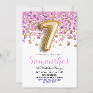7th Birthday Confetti Invitation