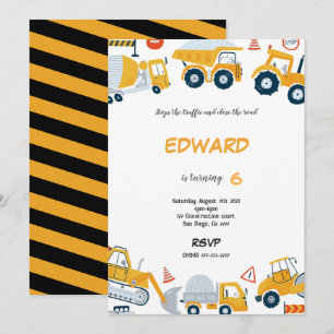 7th Birthday Construction Boy Invitation