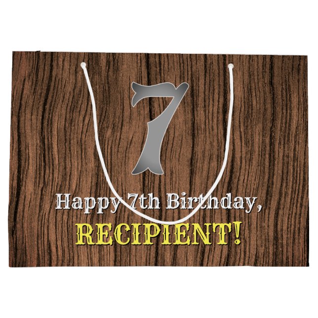 7th Birthday: Country Western Inspired Look, Name Large Gift Bag (Back)