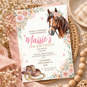 7th Birthday Cowgirl Horse Riding Party Rustic Invitation