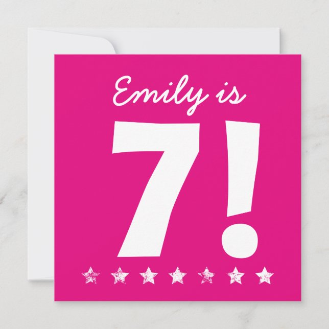 7th Birthday Custom Name Pink for GIRL A01 Invitation (Front)