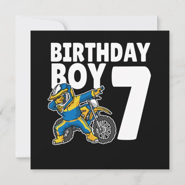 7th Birthday Dabbing Motocross Bike 7 Years Old Invitation (Front)