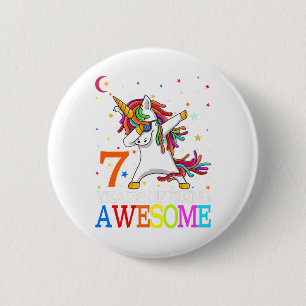 7th Birthday Dabbing Unicorn Party Gift 7 Years 6 Cm Round Badge