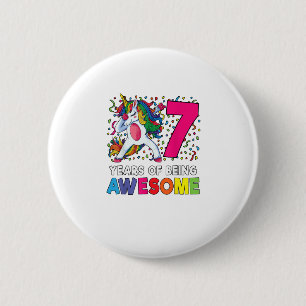 7th Birthday Dabbing Unicorn Party Gift 7 Years Ol 6 Cm Round Badge
