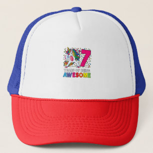7th Birthday Dabbing Unicorn Party Gift 7 Years Ol Trucker Hat