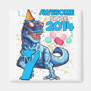 7th Birthday Dinosaur 7 Year Old Boy Kids Awesome Magnet