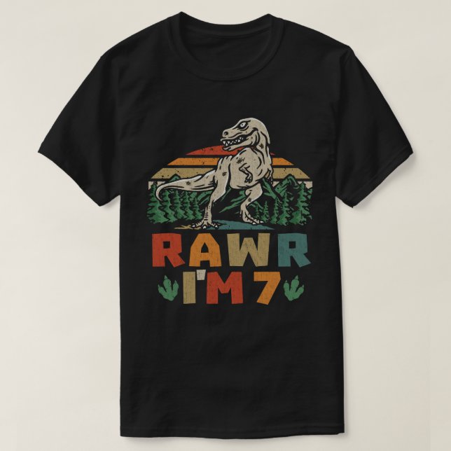 7th Birthday Dinosaur T Rex Rawr I'm 7 For Boys  T-Shirt (Design Front)